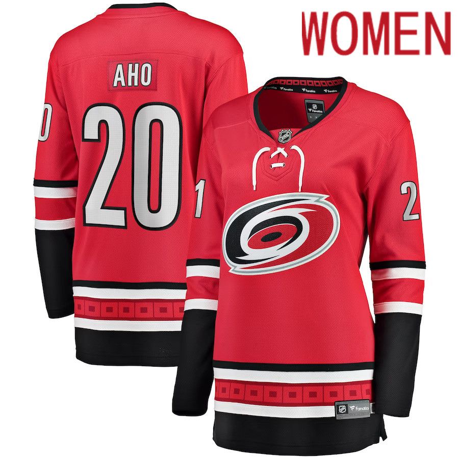 Women Carolina Hurricanes #20 Sebastian Aho Fanatics Branded Red Home Breakaway Player NHL Jersey->women nhl jersey->Women Jersey